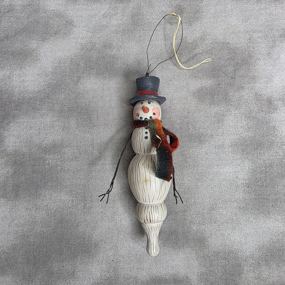 Snowman Ornament Vintage Wooden Hand Painted Bobbin Body 6